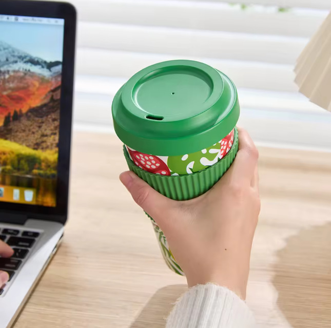 Customized Plastic Cup Coffee Cup Recyclable with Lid Custom Logo Fda Lfgb Bamboo Fiber Water Cup 600ml