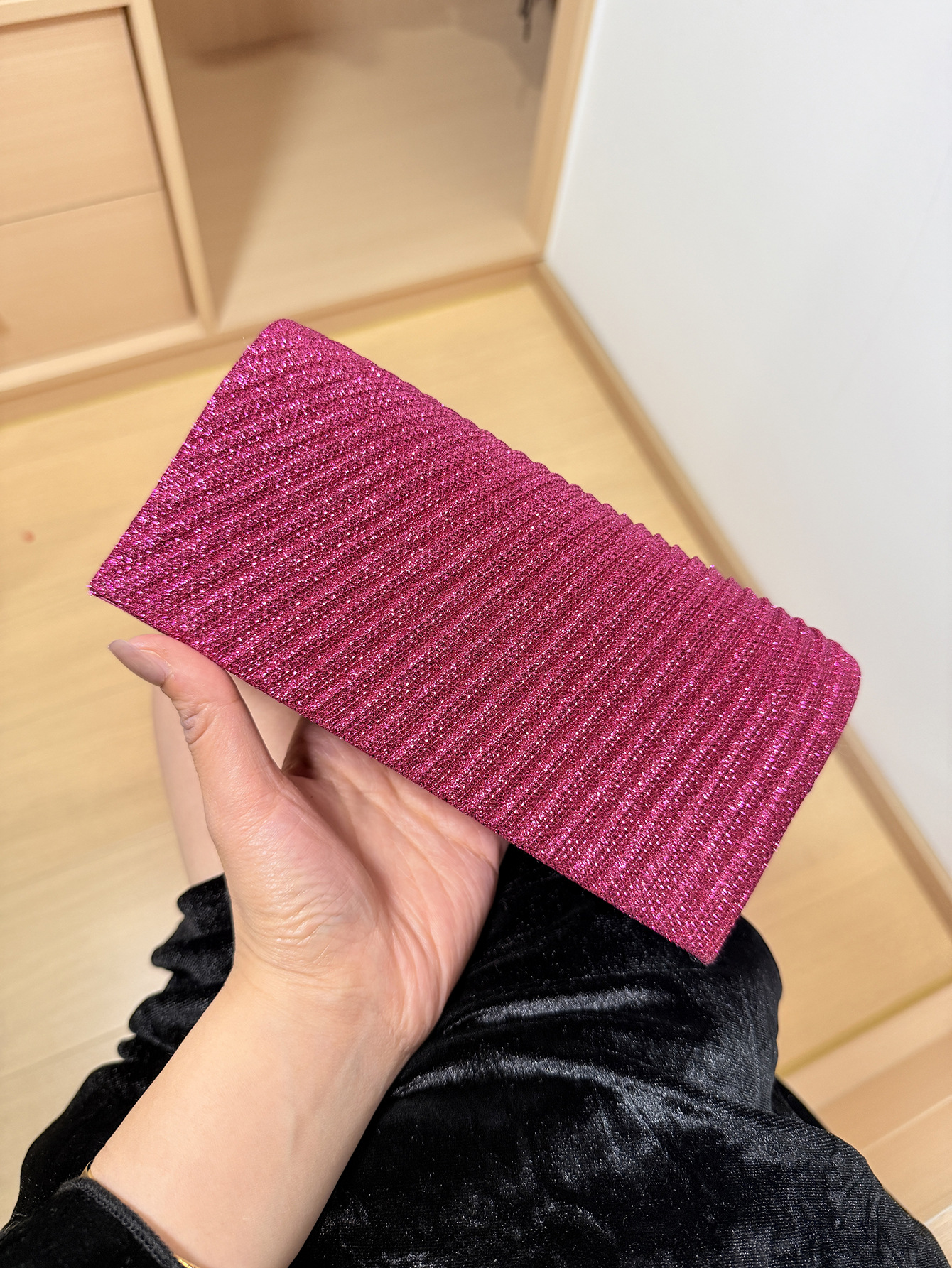 Cross-Border Ready-Made Mini Pleated Evening Bag Niche Banquet Clutch Bag Fine Glitter Chain Small Square Bag Evening Dress Bag