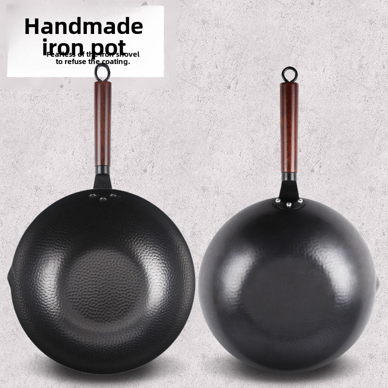Factory Direct Supply Hand Forged Iron Wok Wok Thickened Old-fashioned Wok Uncoated Non-stick Wok Induction Cooker Gas
