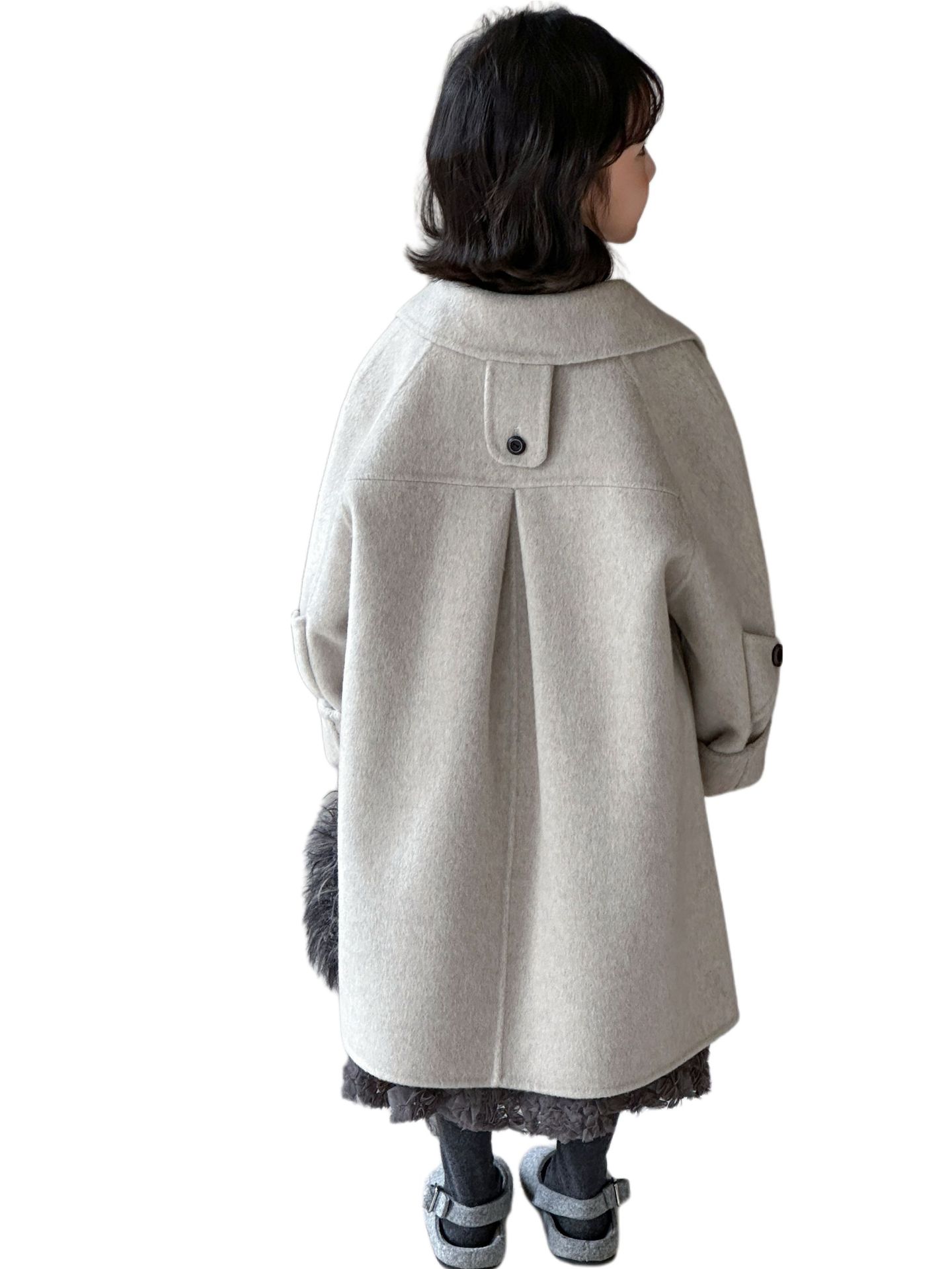 Korean Style Autumn and Winter New Double-Sided Cashmere Coat for Boys and Girls, Mid-Length Children's Woolen Coat, Trendy for Older Children
