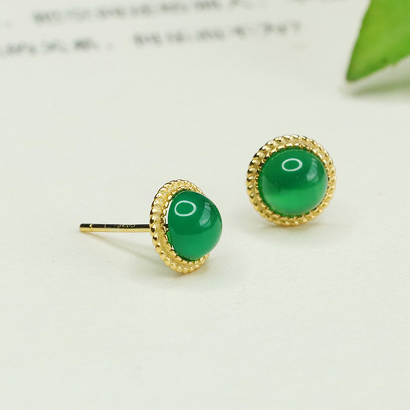 Aiyu Red Agate S925 Silver Needle Earrings Chalcedony Earrings Jewelry Factory Wholesale AY3101001