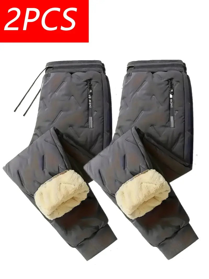 European Size Men's Extreme Cold Protection Thermal Pants - Thickened Lamb Fleece Lined Winter Trousers with Drawstring Waist Design,