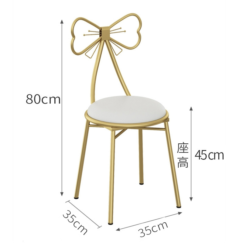 Makeup Chair for Home Use, Bedroom, Dressing Room, Dressing Stool with Bowknot, Iron Art Manicure Chair, Leisure Chair with Backrest, Light Luxury Chair