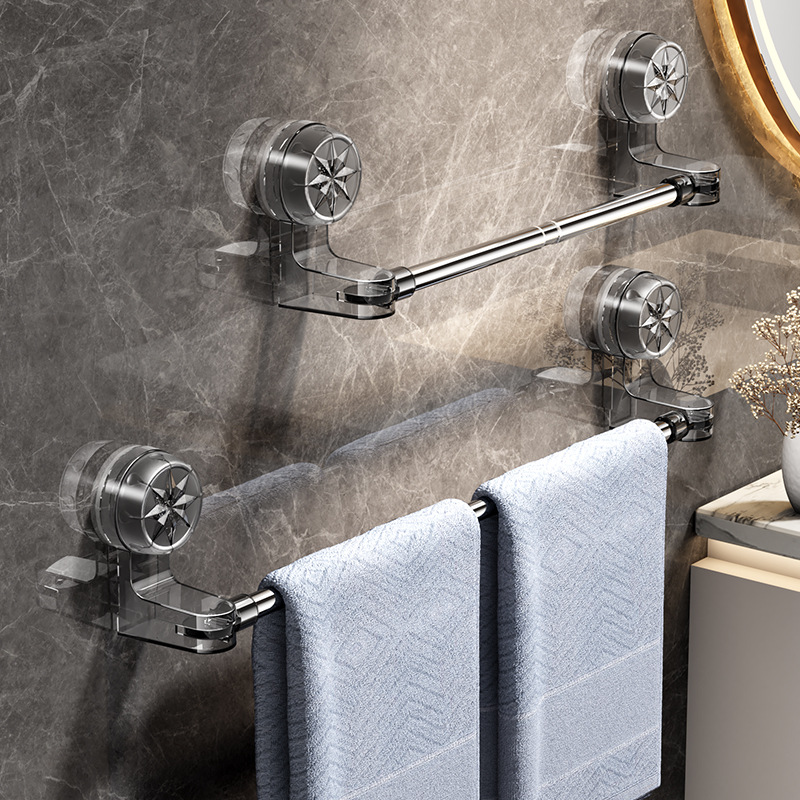 Suction cup towel rack toilet non-perforated strong wall-mounted towel rack bathroom rack telescopic towel bar cross-border