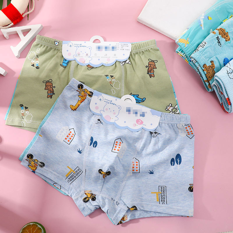 Cardboard-Packaged Children's Combed Cotton Pure Cotton Underwear for Boys and Girls, Baby Kids' Shorts, Printed Boxer Briefs, Soft Boys' Underwear