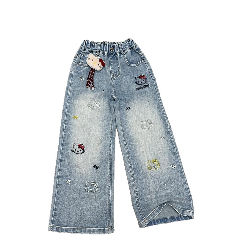 Girls' Jeans Spring and Autumn 2025 New Stylish Children's Autumn Wide-Leg Pants Cartoon Autumn Pants
