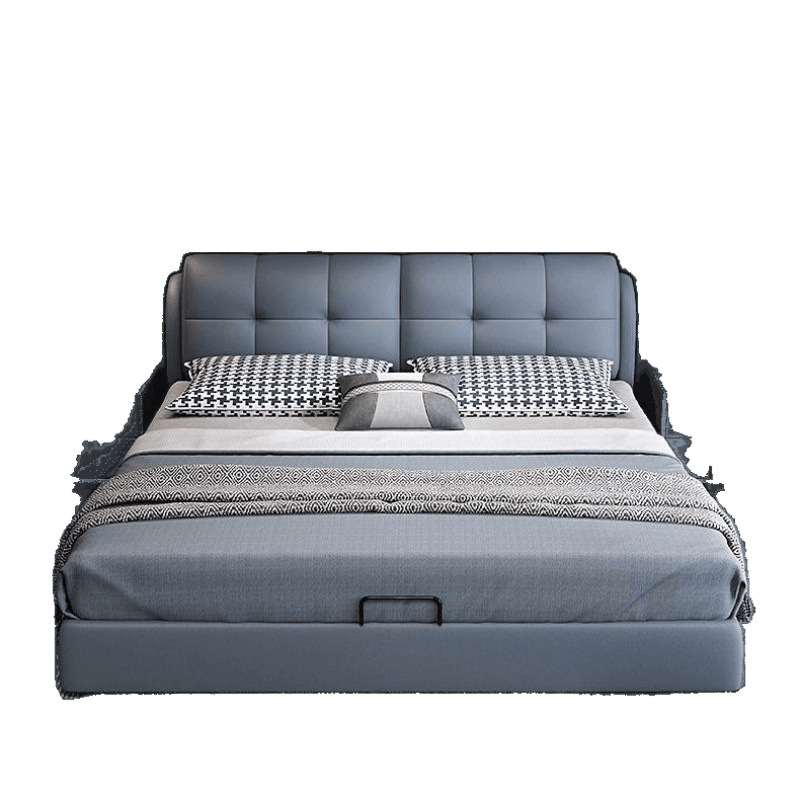 Light Luxury Solid Wood Leather Bed with Soft Upholstery, 1.8X 2m Master Bedroom Large Bed, Home Use Double Bed, Rental Room 1.5m Single Bed