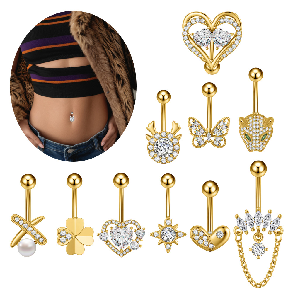 Кросс-бордерная электронная коммерция новое кольцо для пупка из нержавеющей стали с цирконами и бабочкой, оптовая продажа