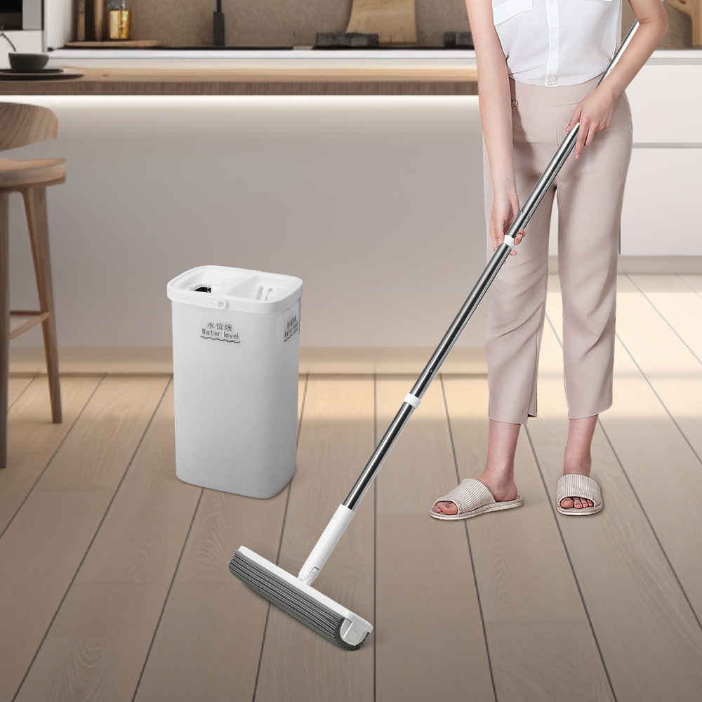 Cross-border New Hand-free Scraping Mop Household Rubber Cotton Mop Lazy Hand-free Mop Bucket