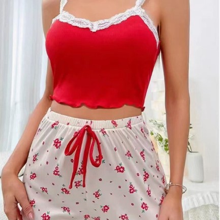 European and American Cross-border Home Clothes Lace Sling Shorts suit Comfortable Elastic Home Casual Outwear Pajamas for Women