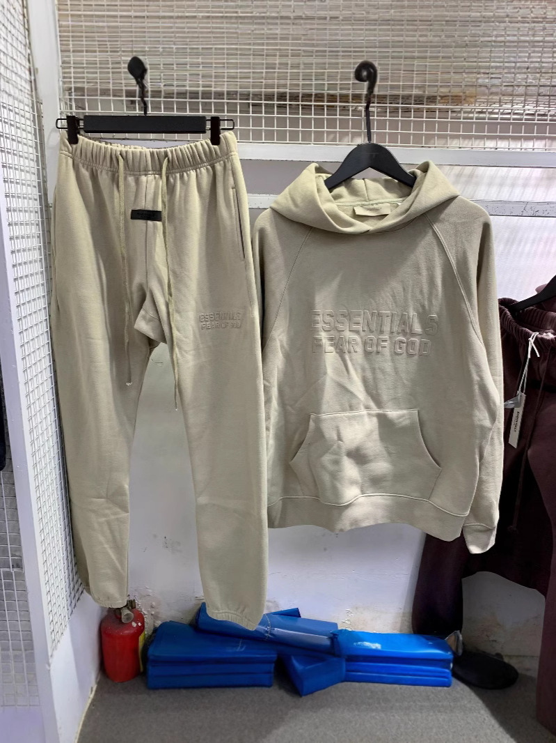 FOG Double Line ESSENTALS Double Row Flocking Letter fleece-lined Hooded Sweatshirt Casual Men and Women Couple suit Fashion