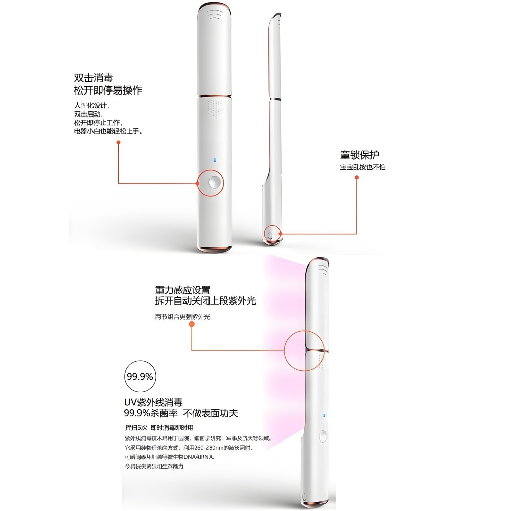 Led-Uv Ultraviolet Disinfection and Sterilization Stick 18 Imported Lamp Beads High-Efficiency Disinfection Home Travel Sterilization Stick Cross-Border