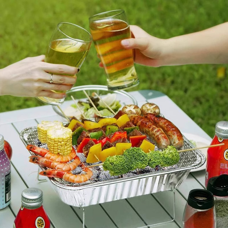 Disposable BBQ Grill Large Skewers Grilled Fish Grill Convenient Household Barbecue Outdoor Charcoal Stove Carbon Grill