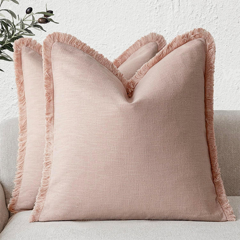 Ramie Pillowcase Bohemian Style Solid Color Tassel Headboard Cushion Seat Cushion Living Room Sofa Pillowcase Cross-Border