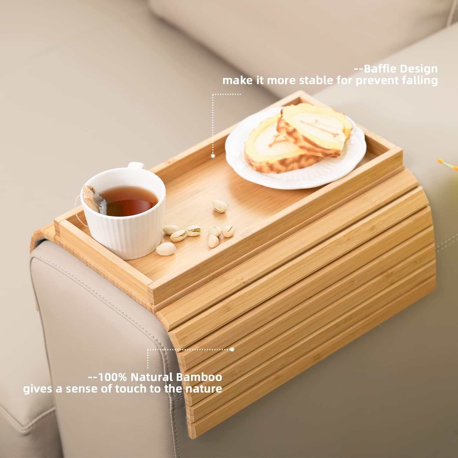 Solid Wood Sofa Armrest Tray Home Living Room Cooked Food Coffee Lazy Side Sofa Armrest Tray with Groove