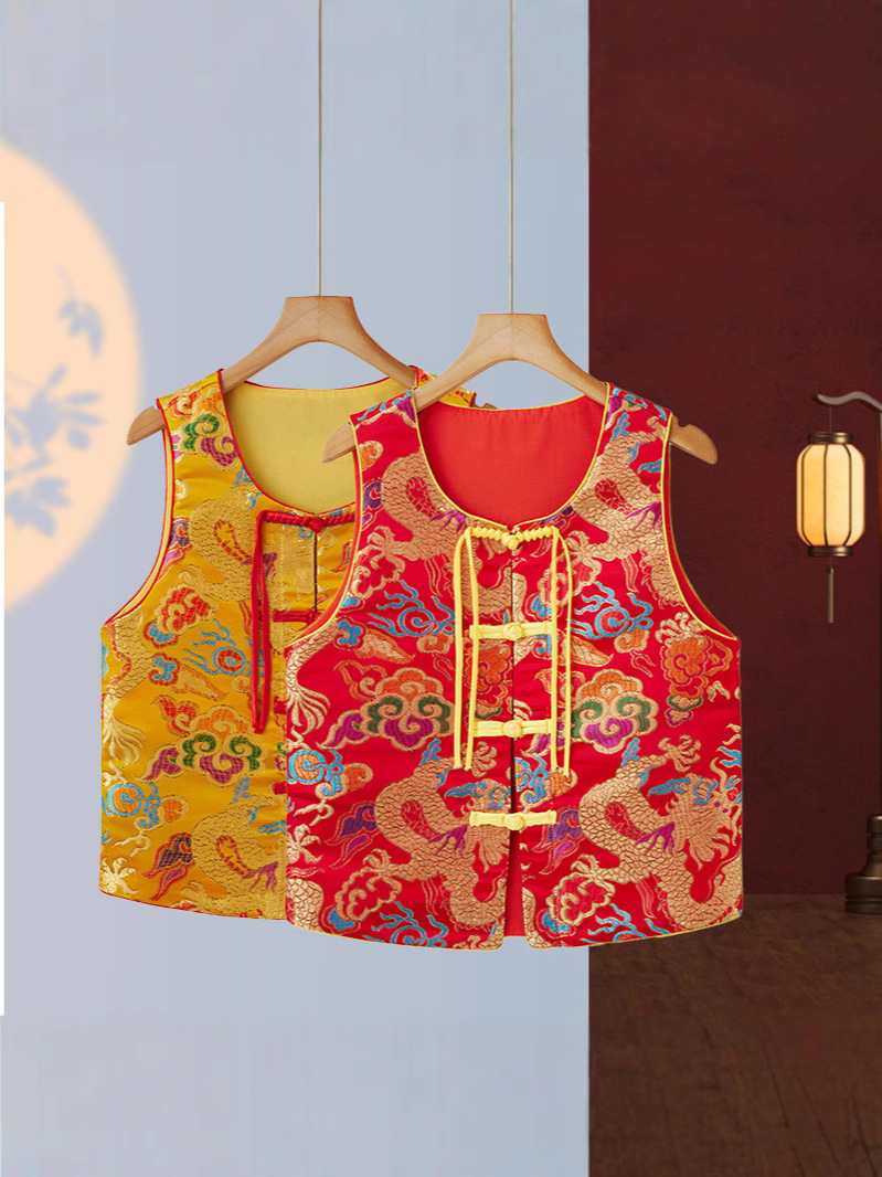 New Chinese style Yunjin Jacquard Vest Women's Spring and Autumn New Retro Buckle Joker Vest-YM2505