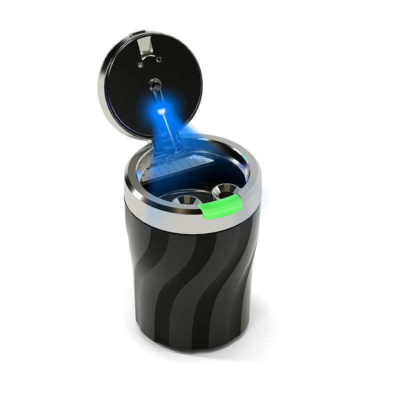 Factory wholesale car ashtray one-click open cover with LED light portable alloy liner car supplies