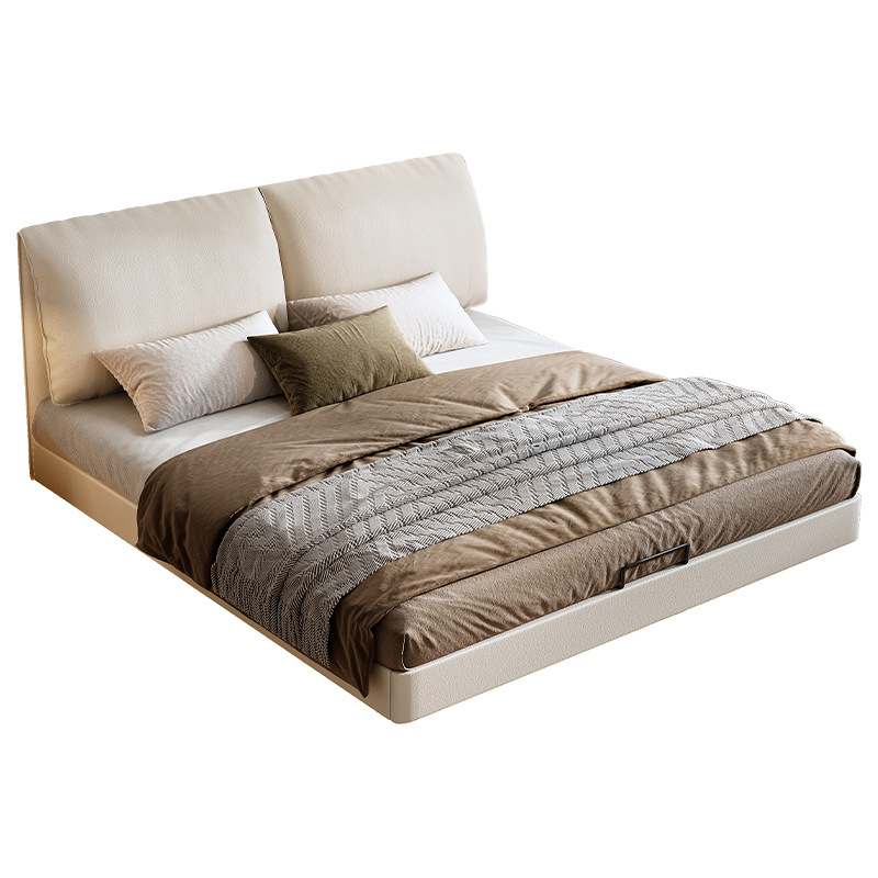 All Solid Wood Elephant Ear Soft Bag Suspended Bed Small Apartment Thin Bedside Cream Style Master Bedroom Large Bed Double Bed Wedding Bed