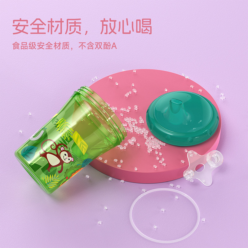 Wholesale Straight Cup 260ml Four-Color Animal Print Baby Learning Drinking Cup Baby Duckbill Cup Foreign Trade Kidsren's Water Cup