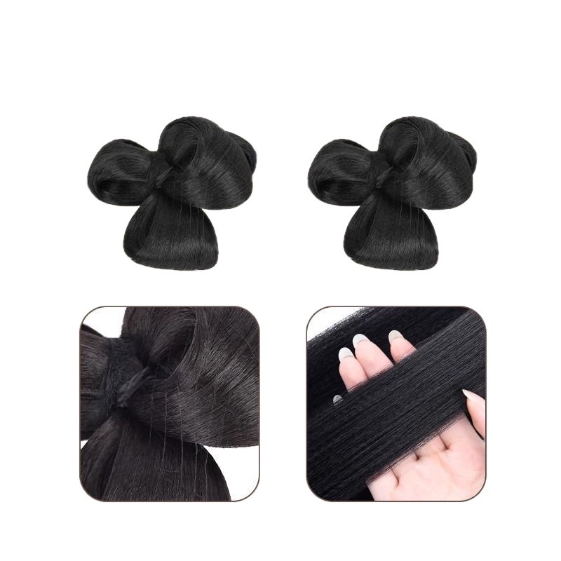 New Chinese-Style Xiuhe Bun Hairpiece with Double-Layer Bowknot Flower Bun for Makeup Artists, Bridal Styling Fake Bun