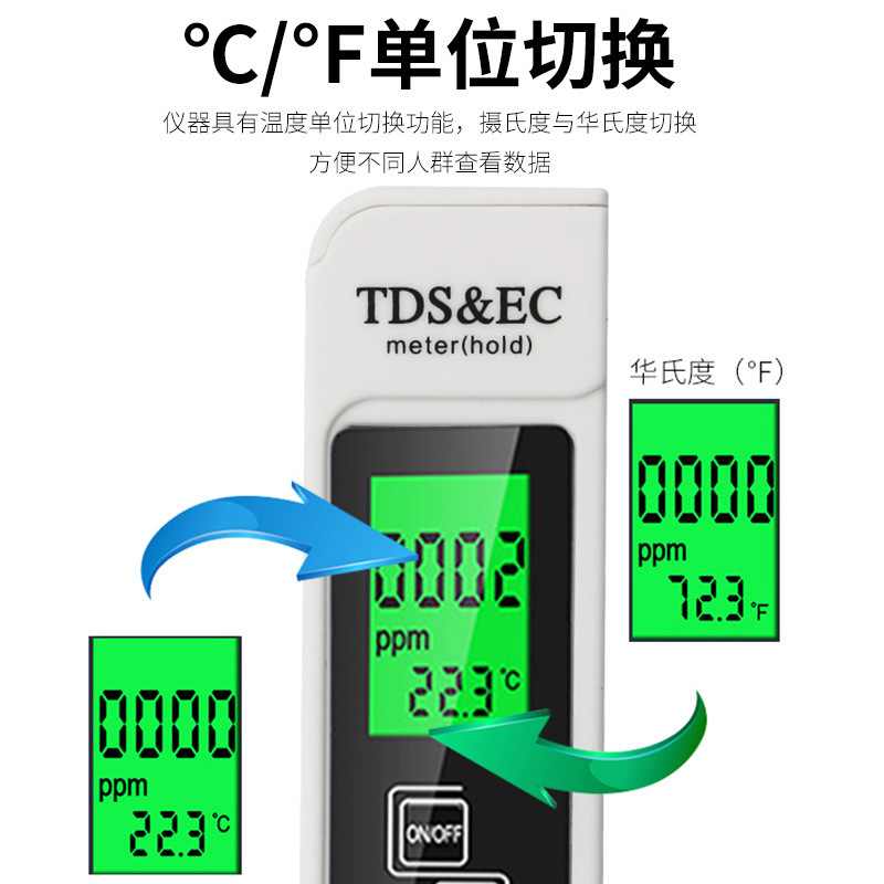 New Water Quality Testing Pen Household Drinking Water Ec Meter Three-In-One Temperature Conductivity Tds Test Pen