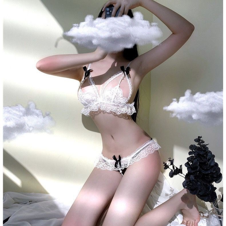 Sexy Pearl Three-point Lace Bra Large Size Women's Big Brother Underwear Open Gear Set Bikini Pseudo Niang Underwear