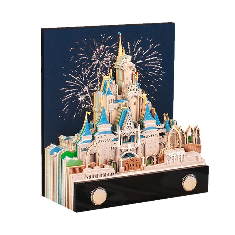 Creative Gift Paper Carving Model Home Decoration Desktop Ornaments Cinderella Castle with Light 3D Stereo Note Pad