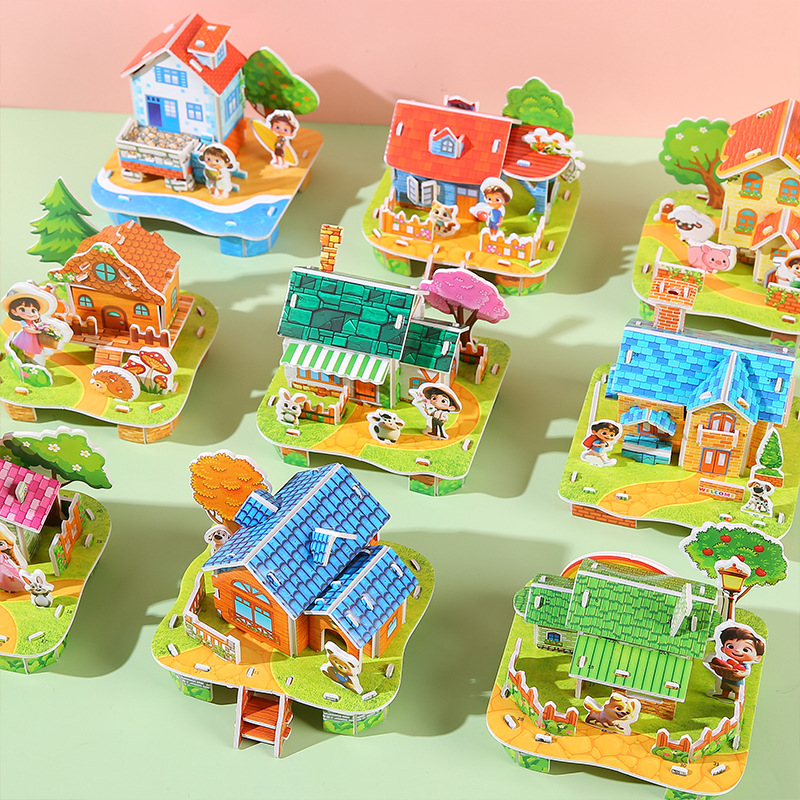 3D Stereo Building House Puzzle DIY Hand-Assembled Cabin Kindergarten Early Education Educational Toys Kidsren's Gifts