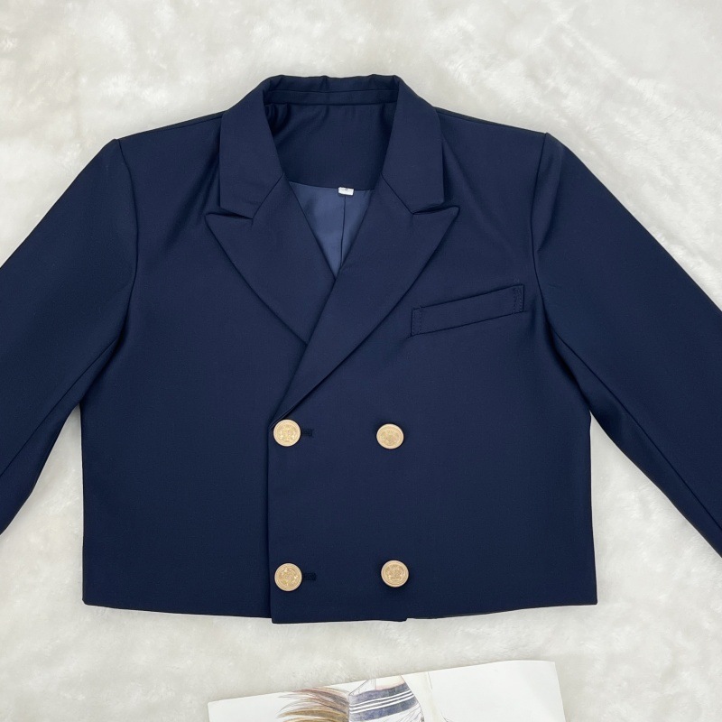 Original Cyan Short Double-Breasted Blazer Japanese School Style Autumn and Winter Jk Uniform Slim Fit Small Suit Jacket