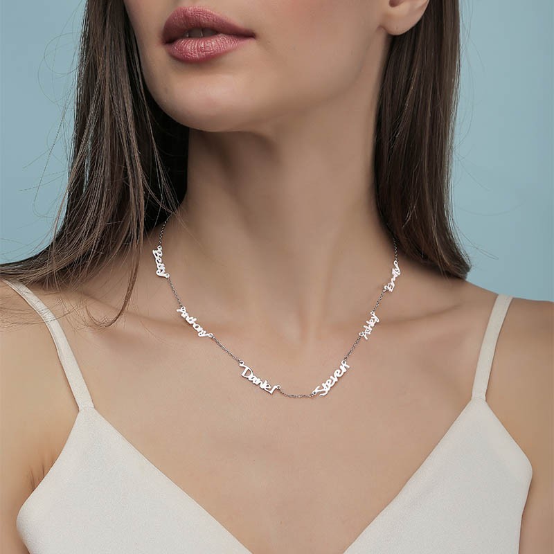 S925 Silver Zhijian Cross-Border E-Commerce European and American Style Mother's Day Gift Flat Handwritten DIY Font Casual Necklace