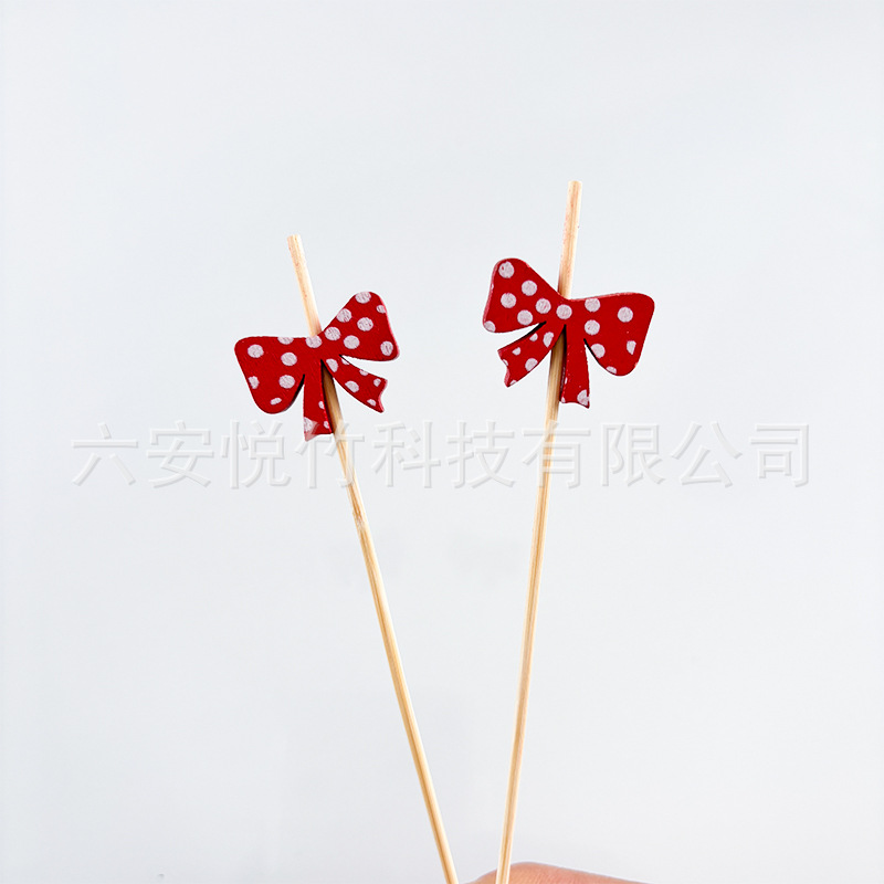 Red Polka Dot Bow Cocktail Decoration Picks Girl Birthday Party Cake Picks Disposable Fruit Picks Wine Picks