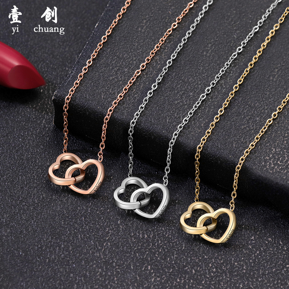 Ожерелье из нержавеющей стали с двойным сердцем гравировка сердце европейская и американская мода простой подарок
