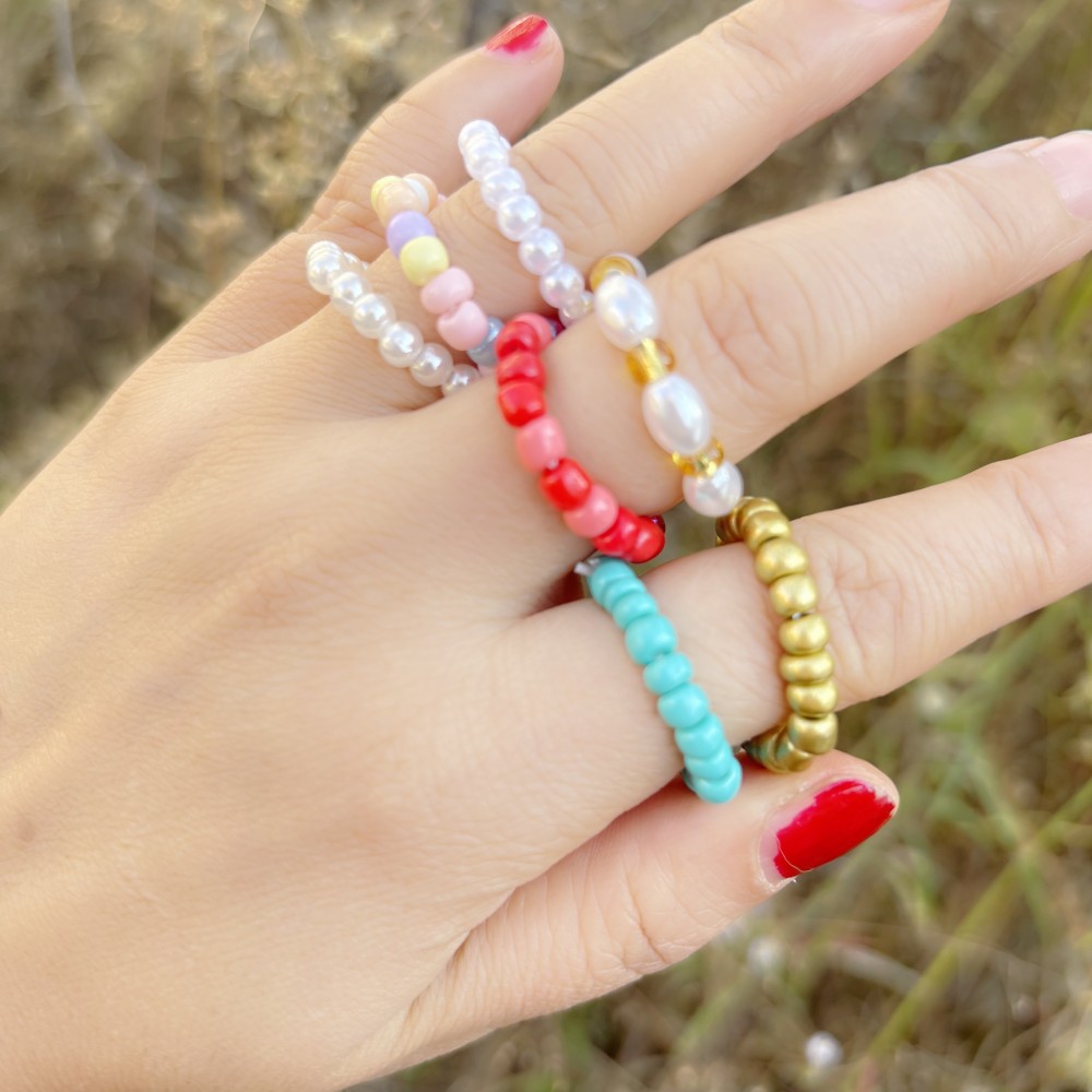 Новое Цветное Кольцо из Рисовых Бусин Эластичное Кольцо Модное Перламутровое Кольцо Xiaomi Оптовая Продажа