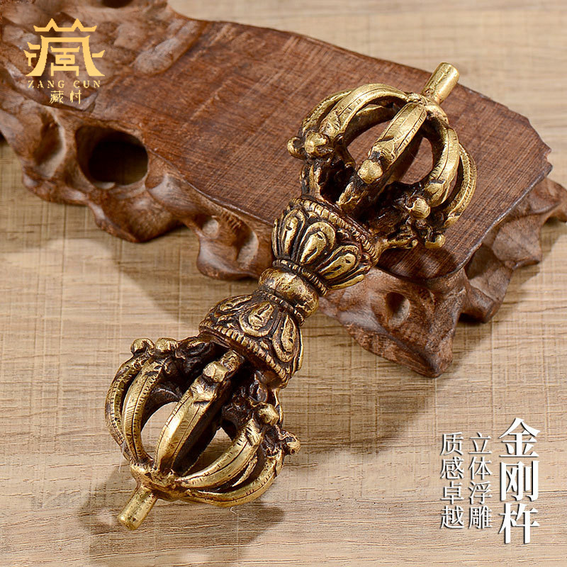 Xizang Vajra Bell Pestle for Home Indoor Use, Nepalese Handmade Copper Nine-Pronged Vajra Bell Ornament