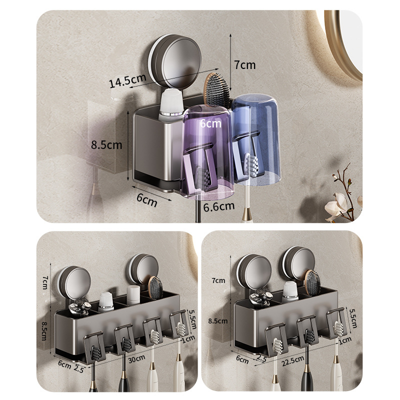 Suction Cup Toothbrush Storage Rack Hole-free Mouthwash Cup Brush Cup Wall-mounted Toilet Household Toothbrush Rack suit