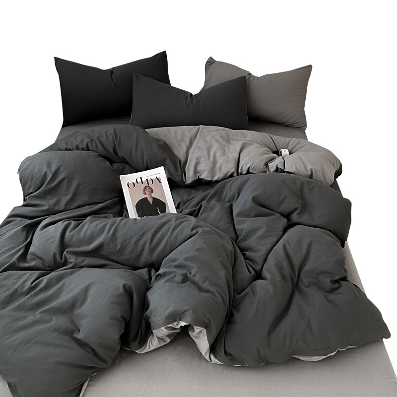 Four-piece bed set A can sleep naked wash cotton quilt cover solid color bed sheets student dormitory three-piece bed hat wholesale 4