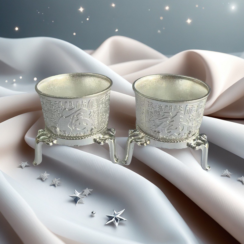 Alloy Offering Cup for Worshiping the God of Wealth, Buddha, and the Hundred Blessings Cup, Water Bowl, Seven Offerings, Eight Offerings, Wealth-Attracting Ornament, Household Worship Tea Cup