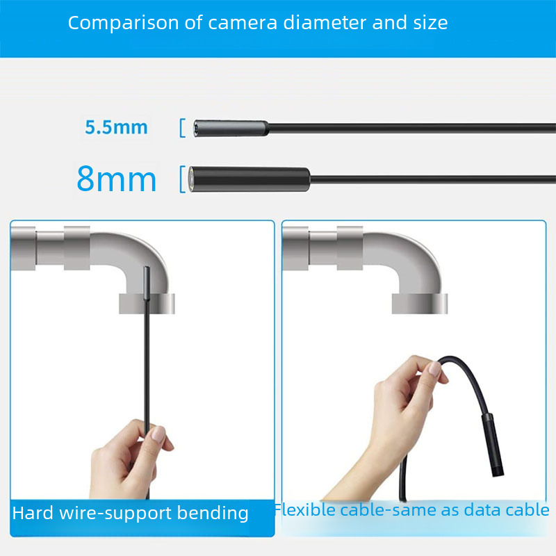Three-in-one HD mobile phone endoscope industrial pipeline dredge underwater camera waterproof car repair probe