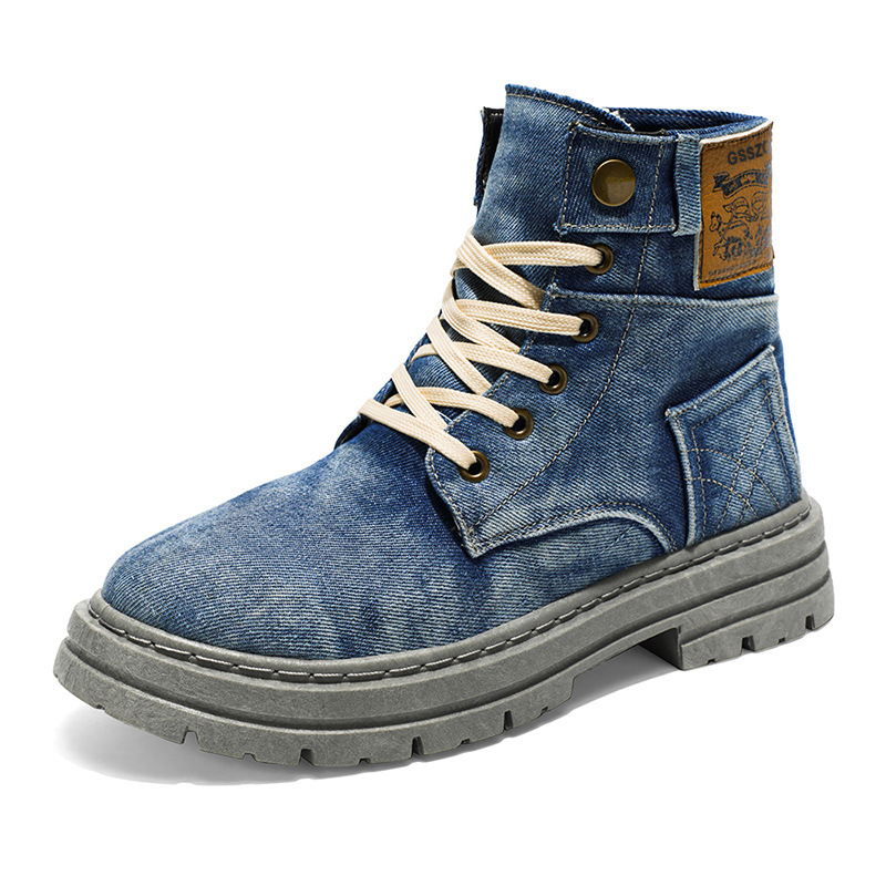 Cross-border Explosions plus size 48 Men's Shoes 2025 New Mid-top Shoes Denim Casual All-match Workwear Shoes Martins Boots