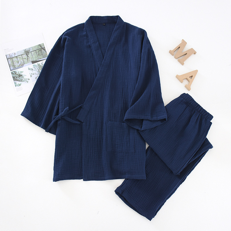 Japanese-Style Muji-Style Pajamas for Men, Spring and Autumn, Thickened Pure Cotton Gauze Sauna Kimono Couple Loungewear Set