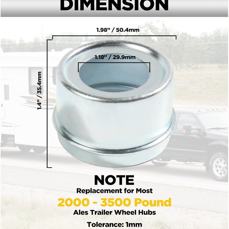 2 Set 2000-3500 Pounds Trailer Hub Grease Cover 1.98inch Hub Dust Cover