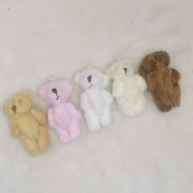 6cm Mini Multi-Color Plush Toy Jointed Bear Doll Long Hair Teddy Bear Hat Necklace Jewelry Accessories DIY