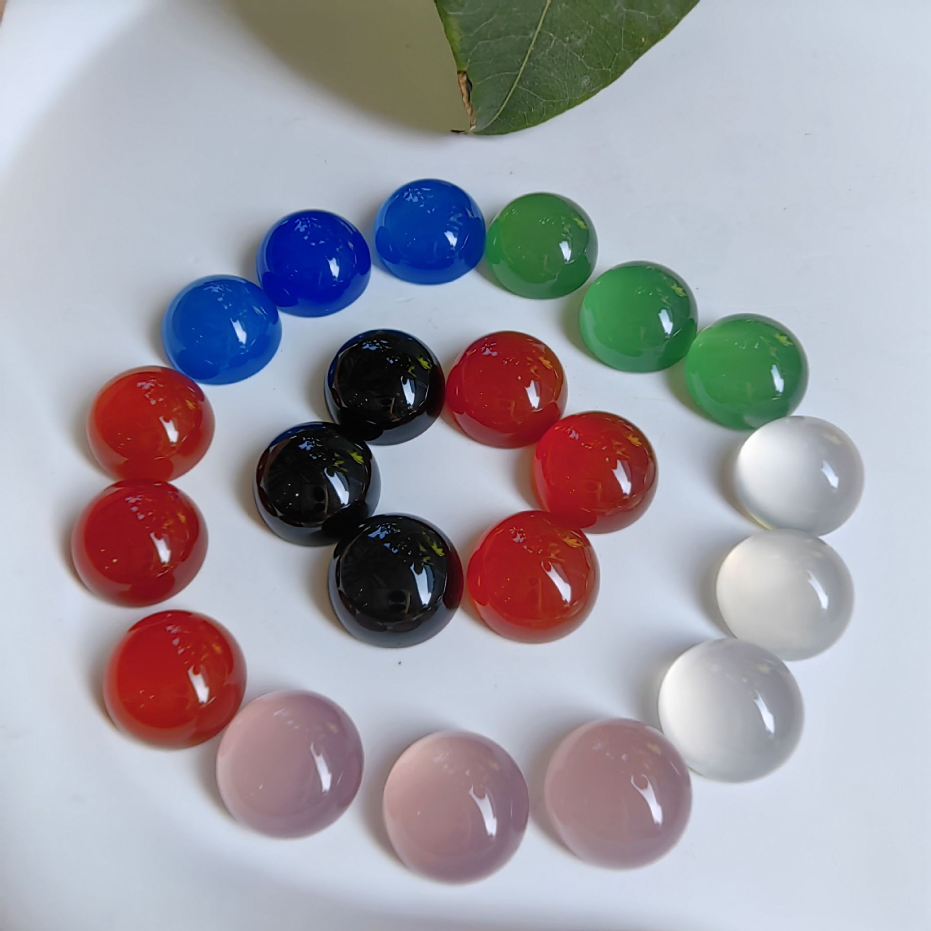Natural agate ring round flat bottom arc surface patch factory direct diy jewelry accessories Jade with bare stone