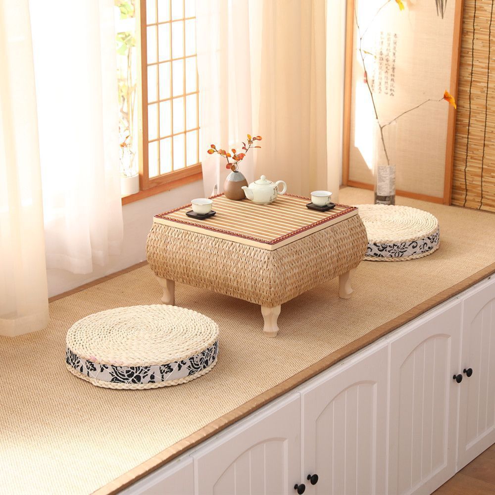 Rattan Japanese-Style Solid Wood Storage Tatami Coffee Table Bay Window Small Table Balcony Window Sill Tatami Floor Low Kang Table