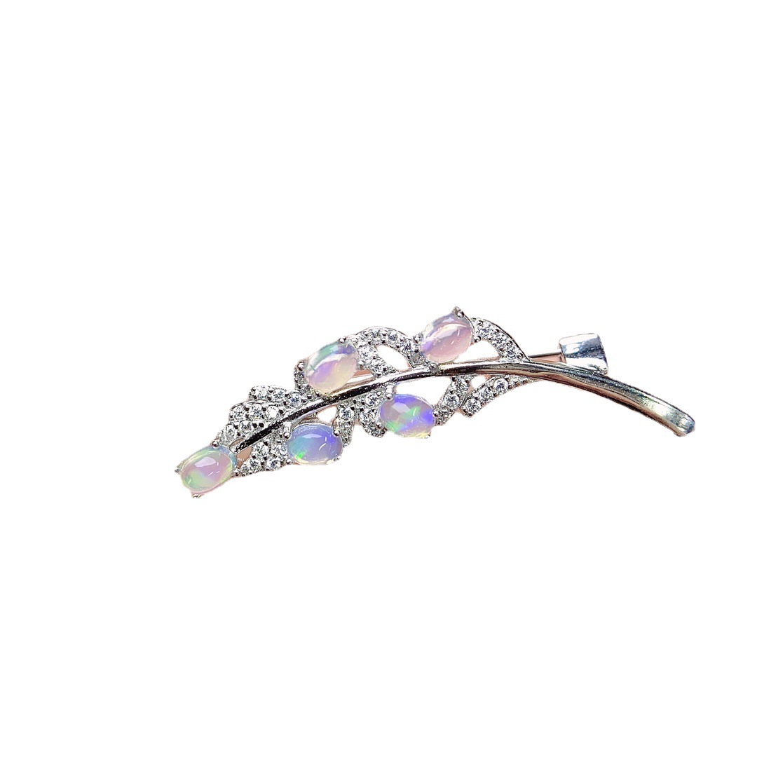 Factory Wholesale Popular Natural White Opal Brooch S925 Silver Inlaid Main Stone 3*4 Hot Selling European and American One Generation