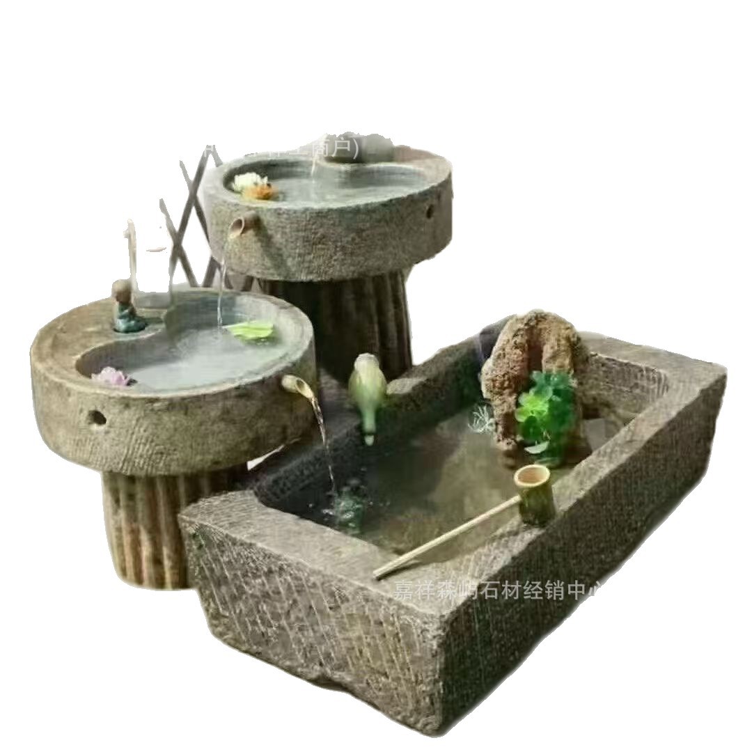 Antique-Style Flowing Water Fish Tank Stone Trough for Outdoor Courtyard Stone Carving Flowing Water Ornament for Guesthouses and Hotel Fish Pond Landscaping