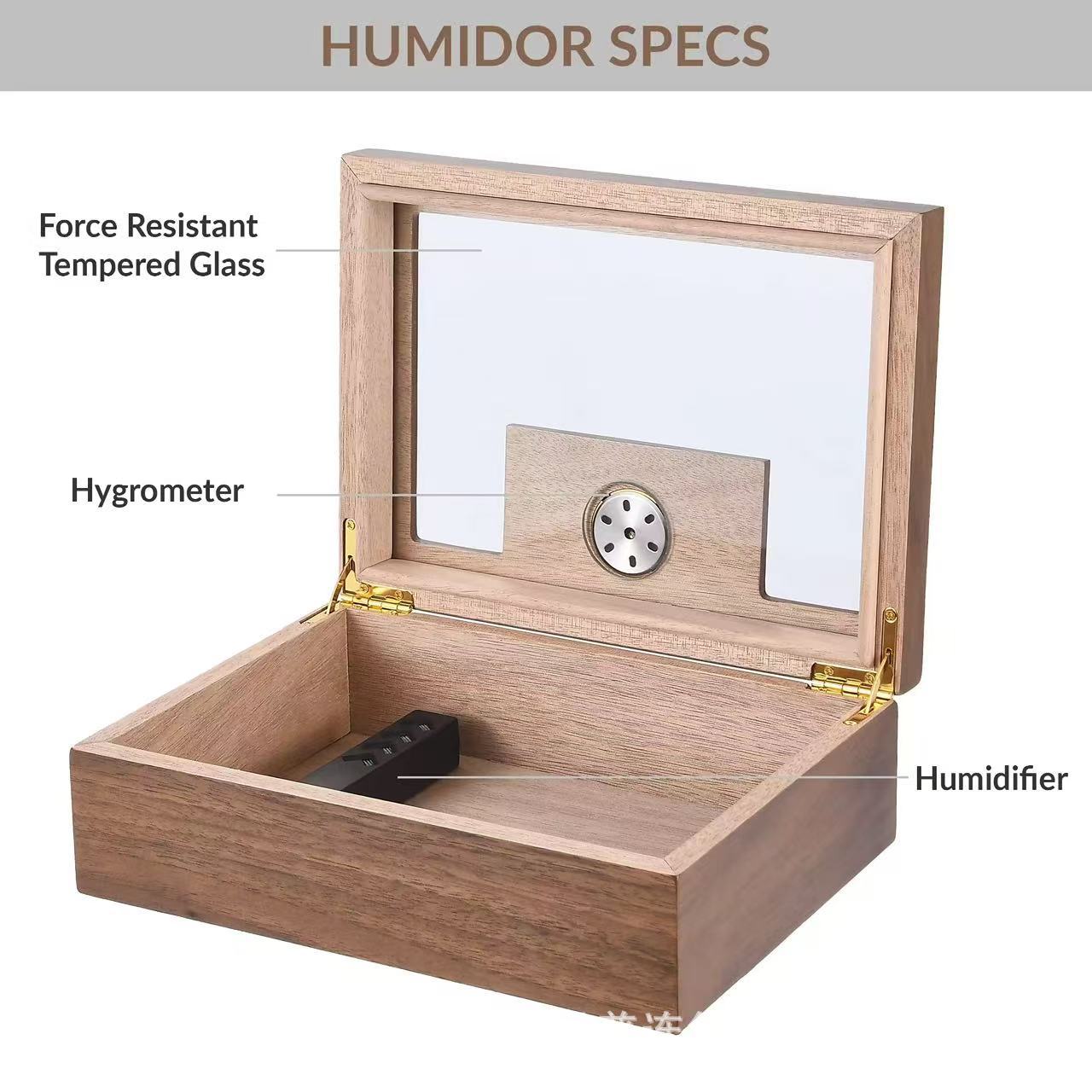 Household New Wooden Cigar Box Wooden Transparent Cover Cigar Storage Box Solid Wood Cigar Moisturizing Box Cigar Wooden Box