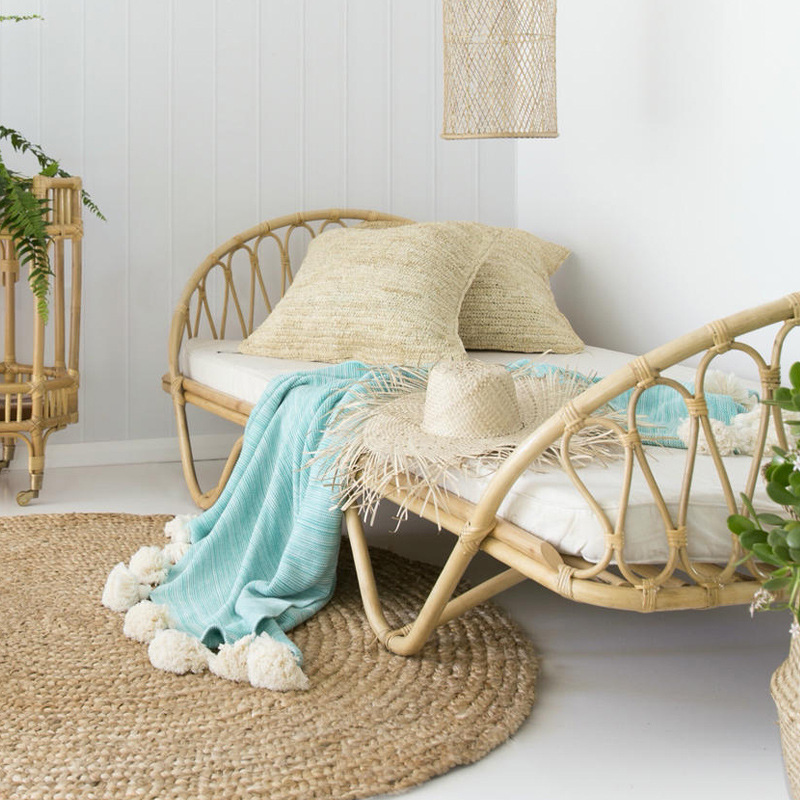 Естественная детская кровать из ротанга, одиночная кровать для отелей, скандинавская японская кровать