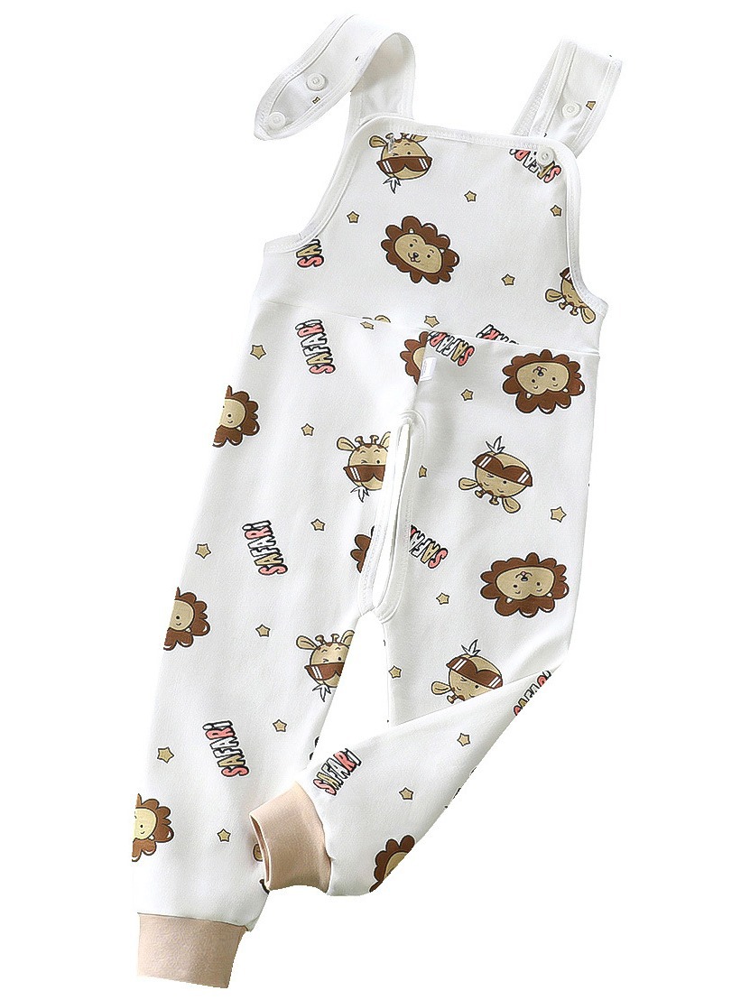 Children's spring and autumn suspender pants kindergarten nap pants baby high waist belly protection long pants boys and girls open-end home pants