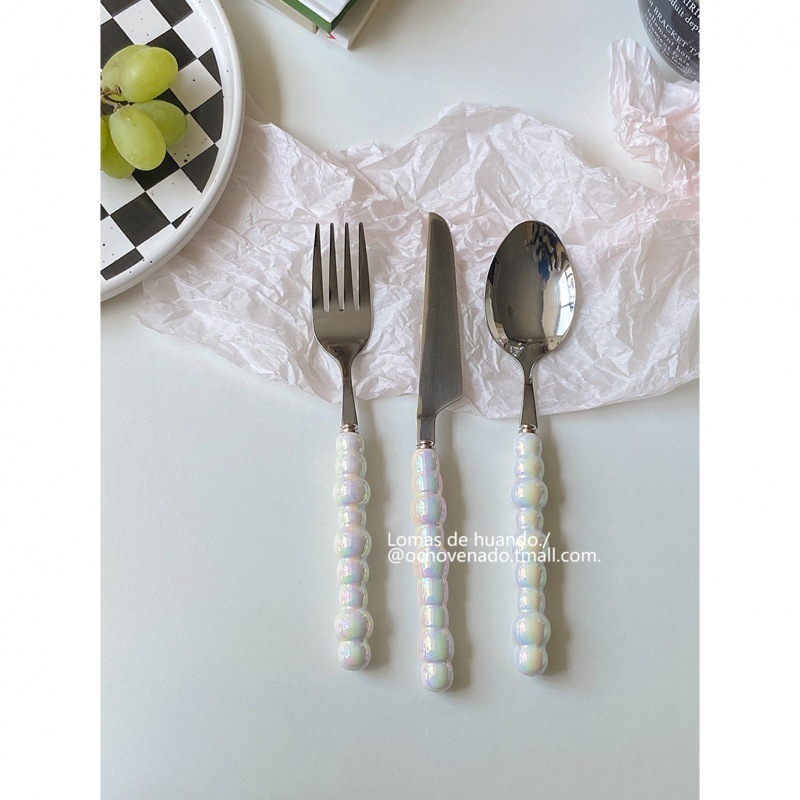Gradient pearl handle tableware stainless steel ceramic spoon Fork Western food knife, fork and spoon combination home restaurant